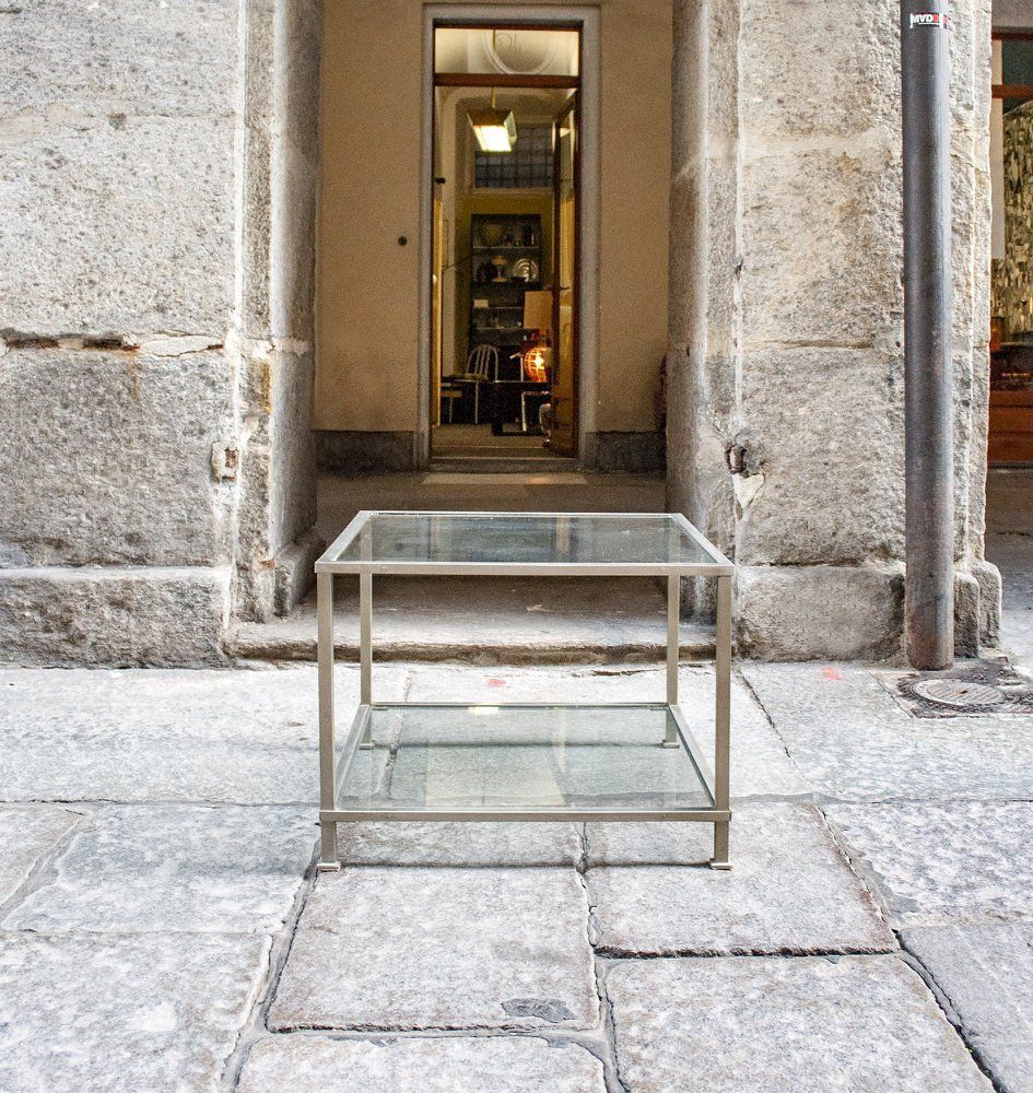 Square Table With Nickel Plated Metal Structure And Glass Shelves, Italy, 1970s