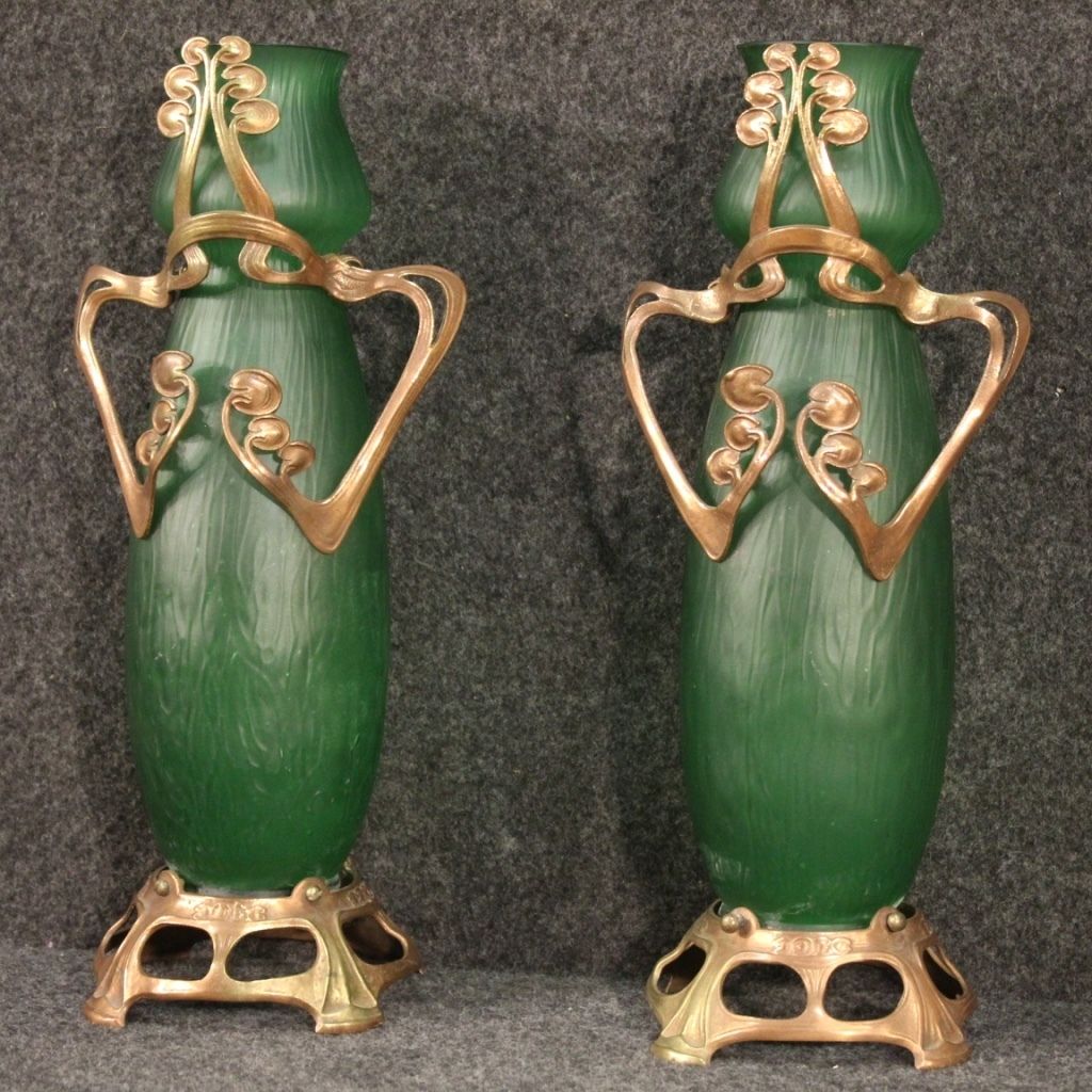 Pair Of French Glass Vases In Art Nouveau Style photo furniture
