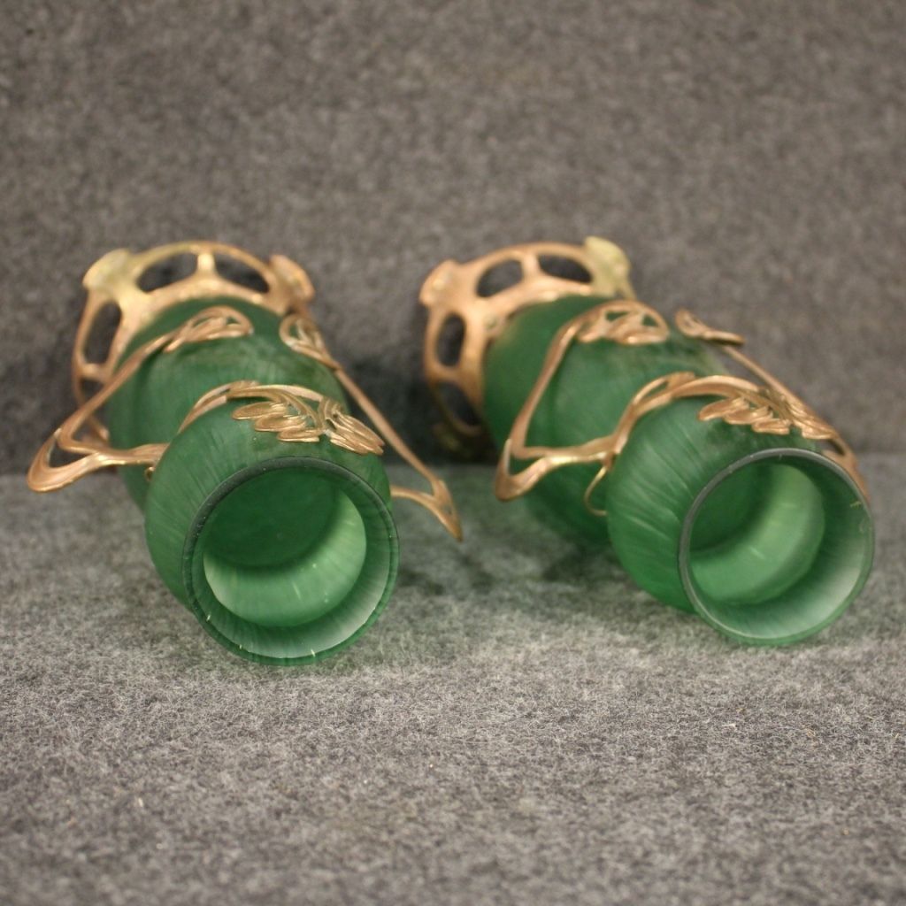 photo for sale Pair Of French Glass Vases In Art Nouveau Style
