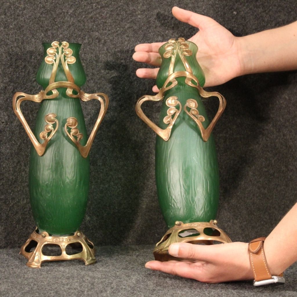 1550.0 Pair Of French Glass Vases In Art Nouveau Style photo