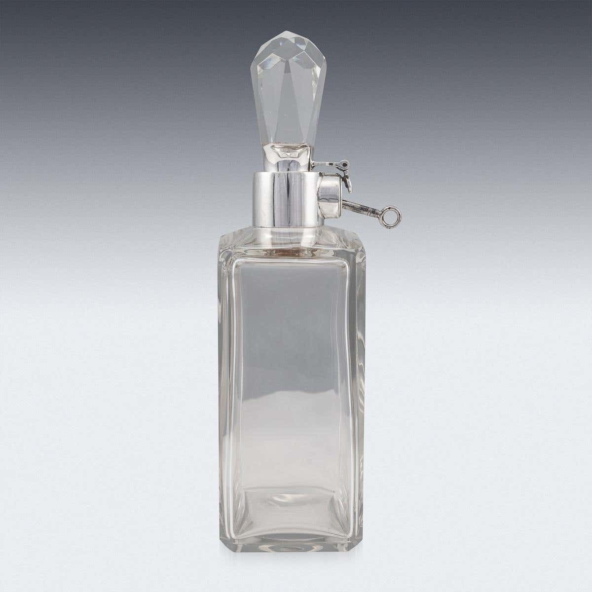 20th Century English Solid Silver & Glass Spirit Decanter With Lock & Key C.1927 photo Home Decor