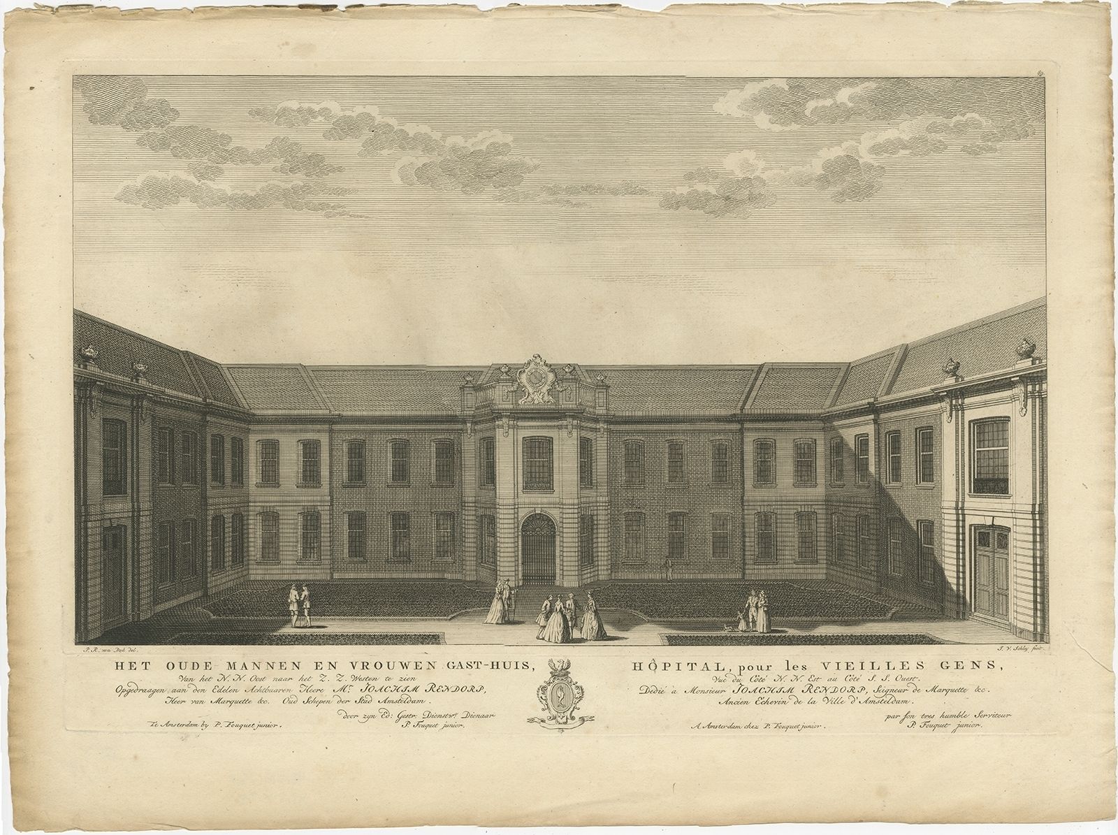 Antique Print Of The Former Retirement Home In Amsterdam By Van Schley (C.1760)