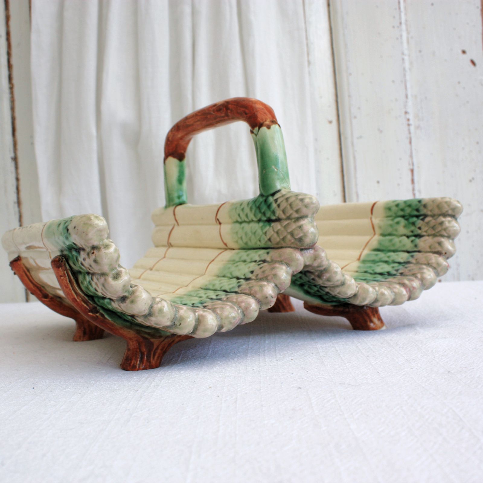 French Antique Majolica Asparagus Server