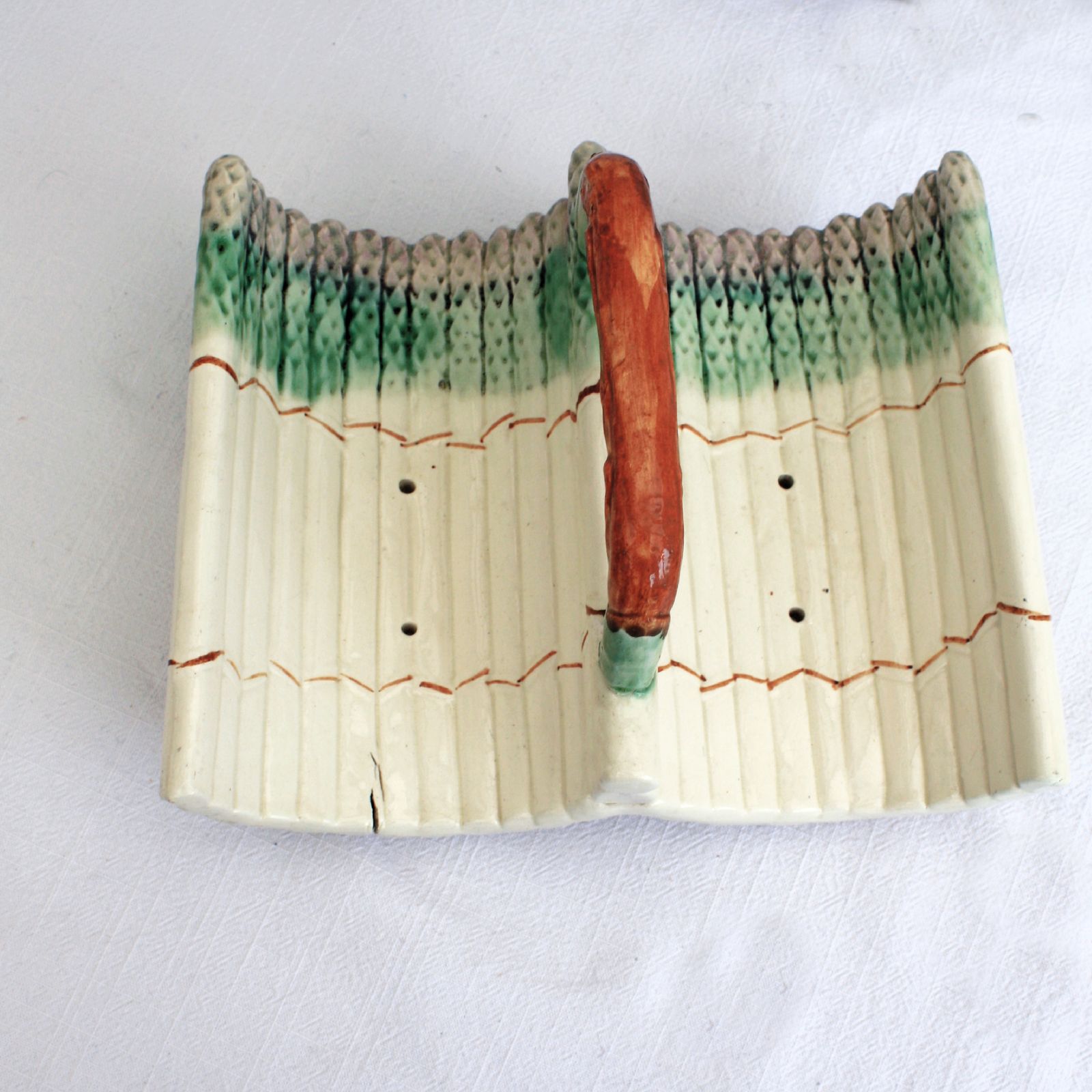 French Antique Majolica Asparagus Server photo vintage