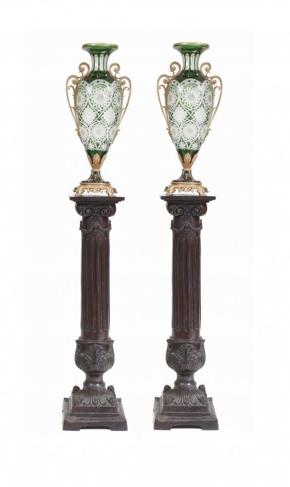 Pair French Vases Empire Cut Glass Amphora Urns