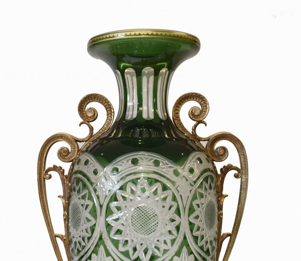 Pair French Vases Empire Cut Glass Amphora Urns photo buy
