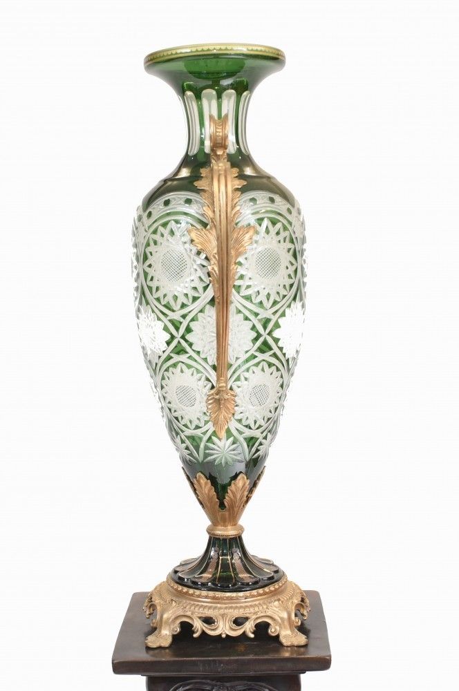 photo furniture Pair French Vases Empire Cut Glass Amphora Urns