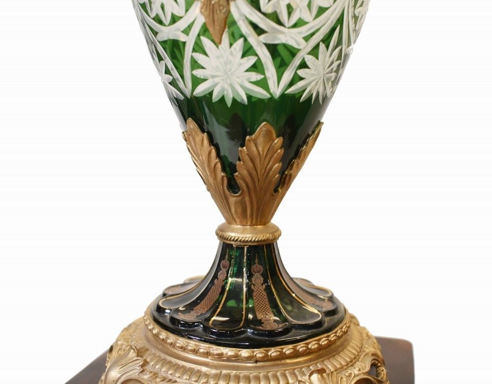 photo vinterior Pair French Vases Empire Cut Glass Amphora Urns