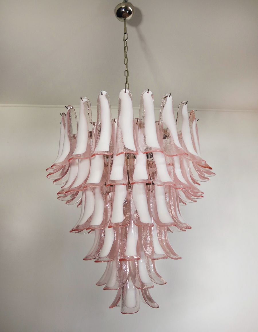 Italian Vintage Murano Chandelier In The Manner Of Mazzega 75 Pink Glass Petals photo vinterior