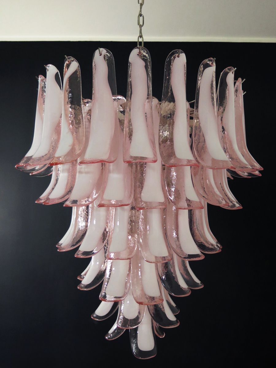 Italian Vintage Murano Chandelier In The Manner Of Mazzega 75 Pink Glass Petals