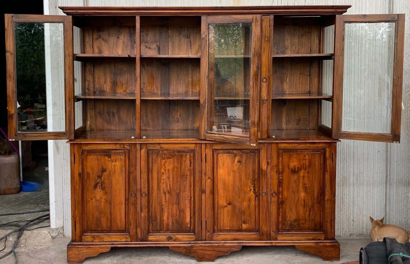 19th Century Large Cupboard Or Bookcase With Glass Vitrine, Pine, Spain Restored photo 10863.0