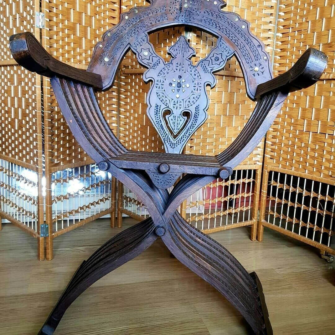A Very Rare Antique Savanarola Inlaid Carved Italian Armchair 2 Available