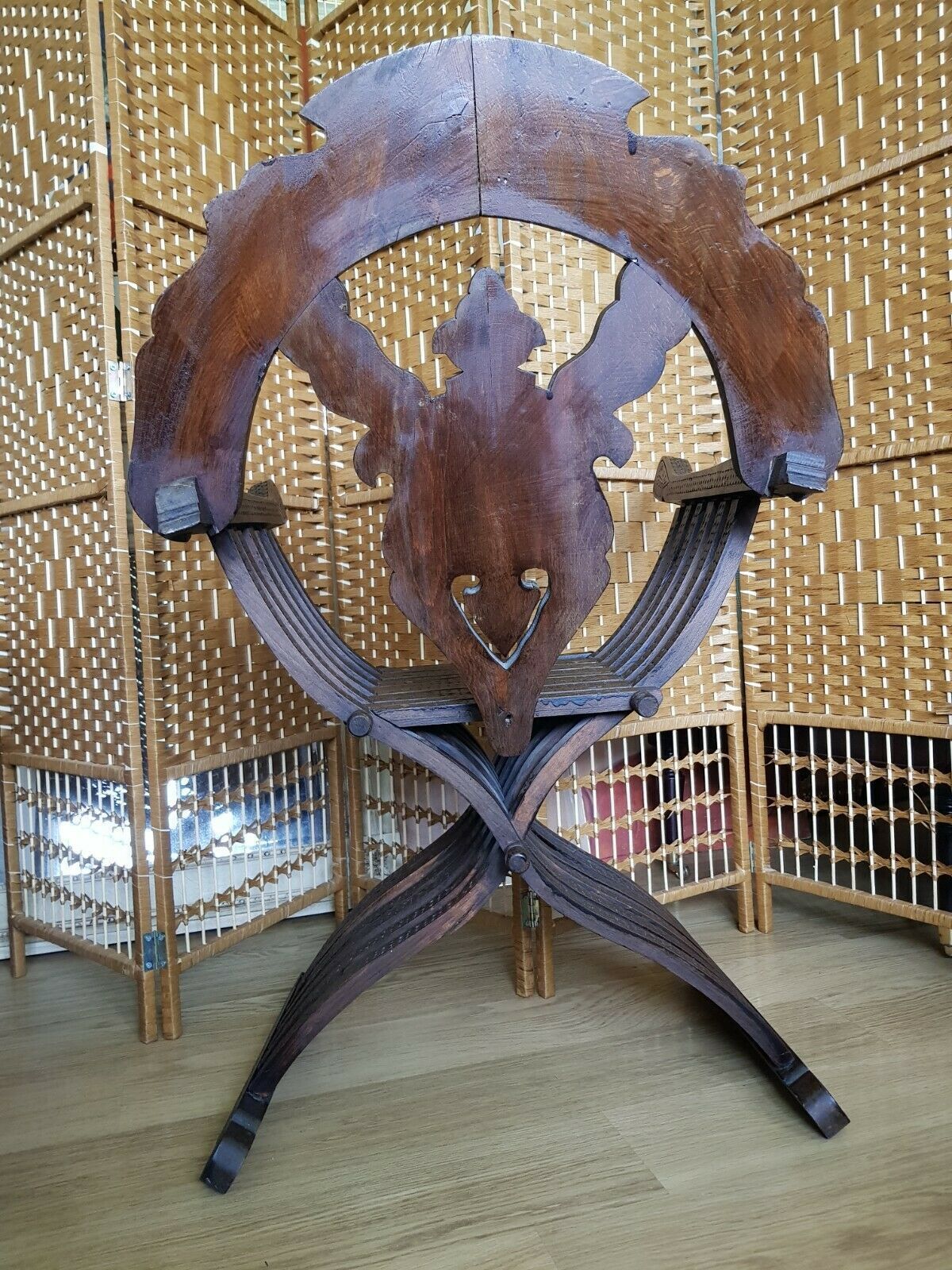 photo furniture A Very Rare Antique Savanarola Inlaid Carved Italian Armchair 2 Available