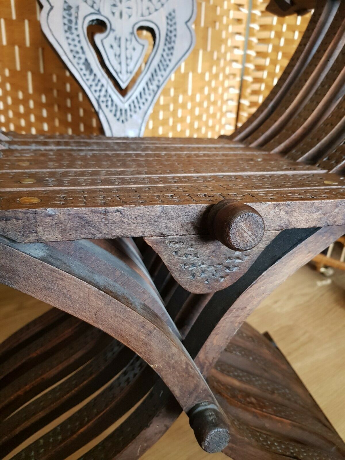 Furniture A Very Rare Antique Savanarola Inlaid Carved Italian Armchair 2 Available photo