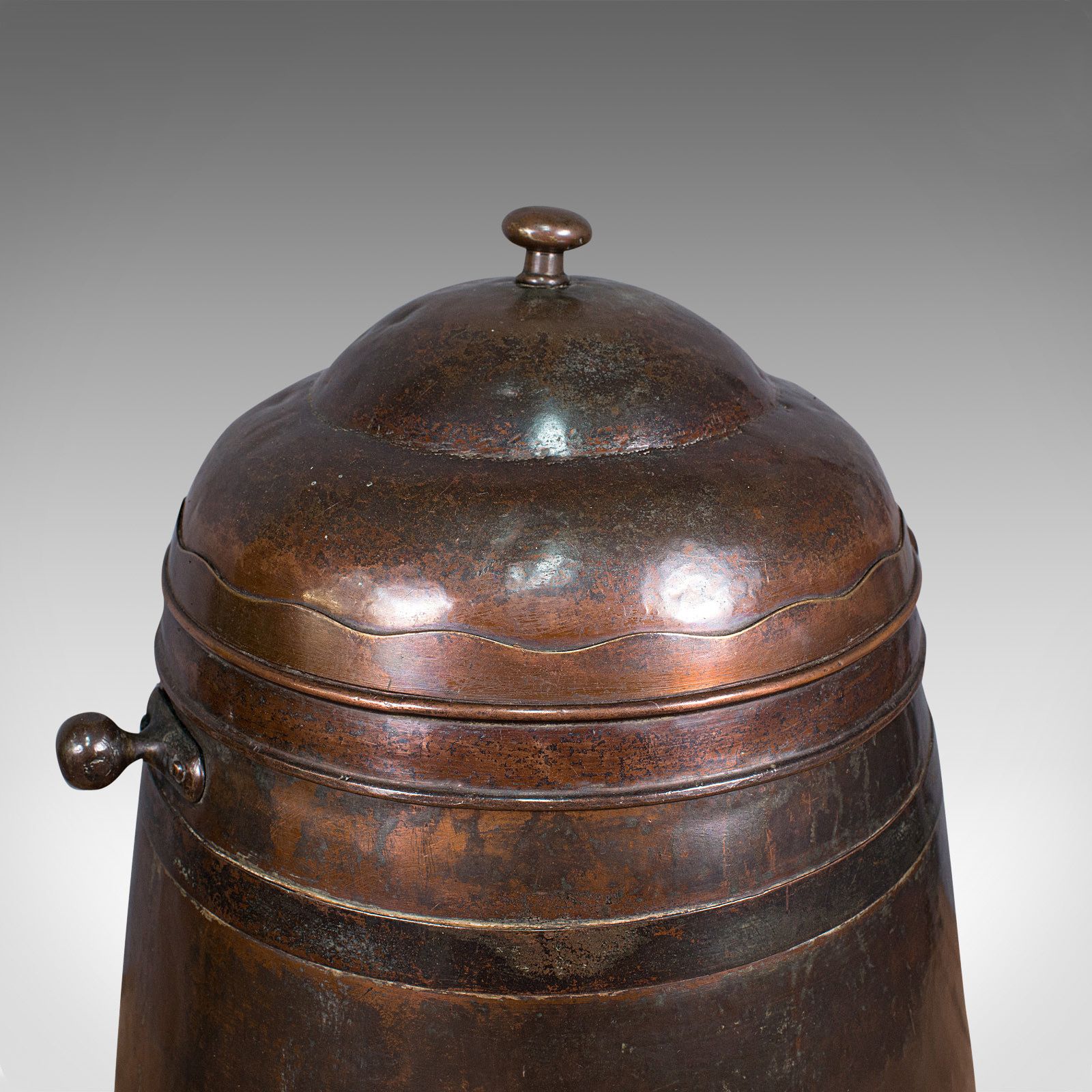 photo furniture Antique Beehive Fireside Store, Copper, Fire Bucket, Coal Bin, C.1850