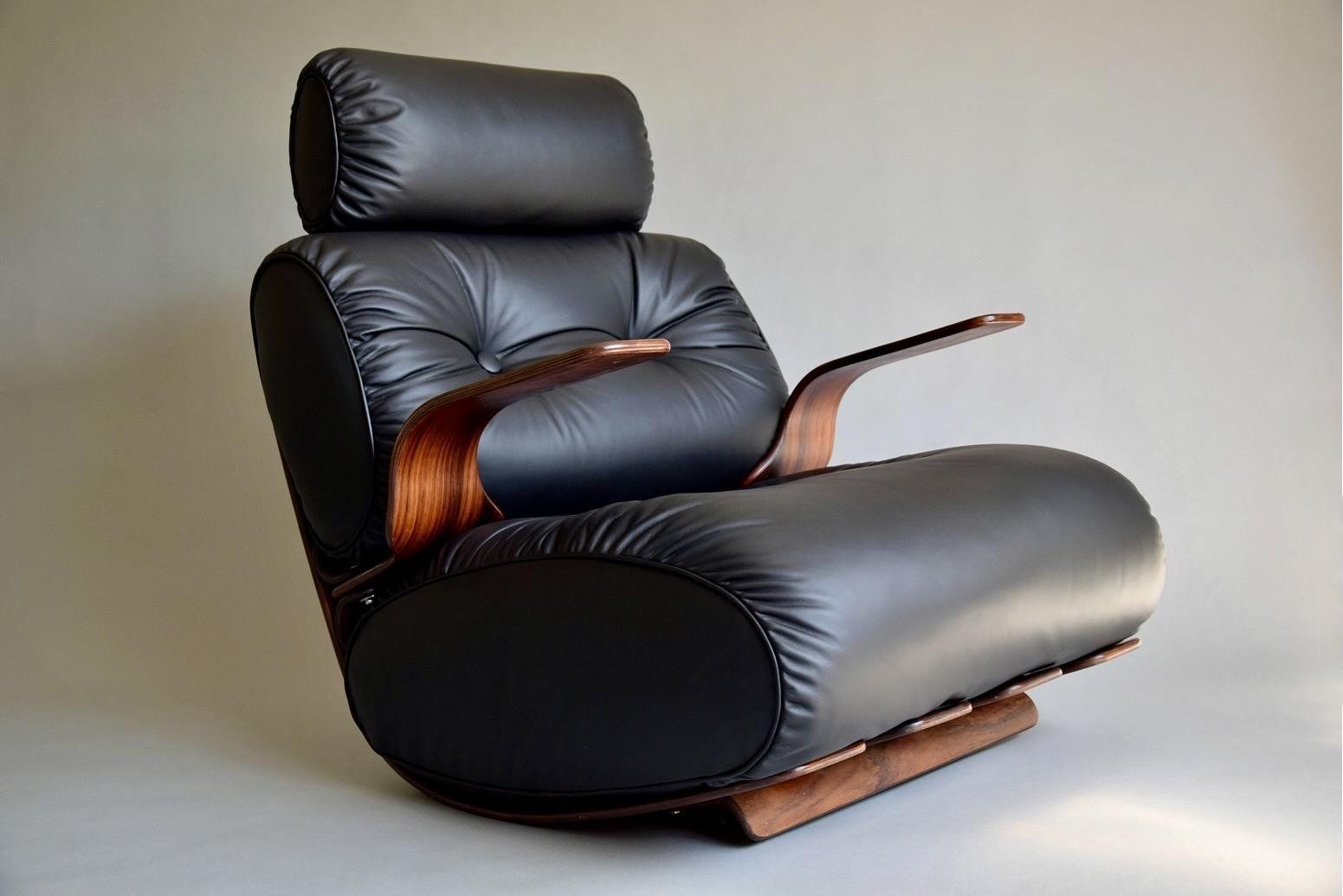 French Rocking Chair In Plywood And Leather 1970s photo furniture