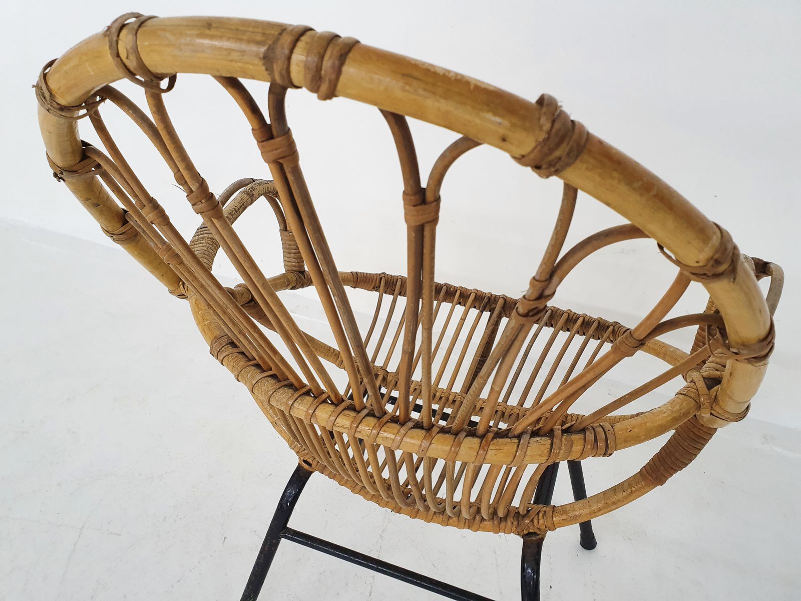 Rohe Noordwolde Rattan And Metal Lounge Chair, The Netherlands 1950s photo vintage