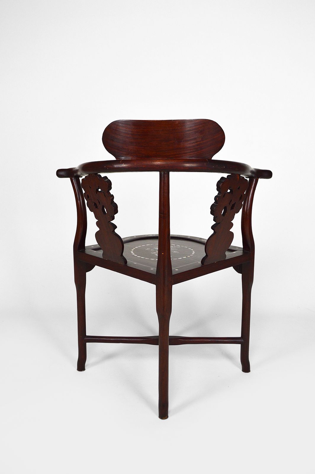 Asian Carved Inlaid Wood Armchairs, Early 20th Century, Set Of 4 photo vintage