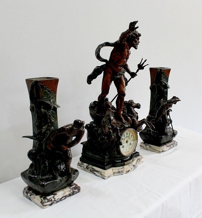 3 Piece Spelter Fireplace Set, Early 20th Century photo furniture