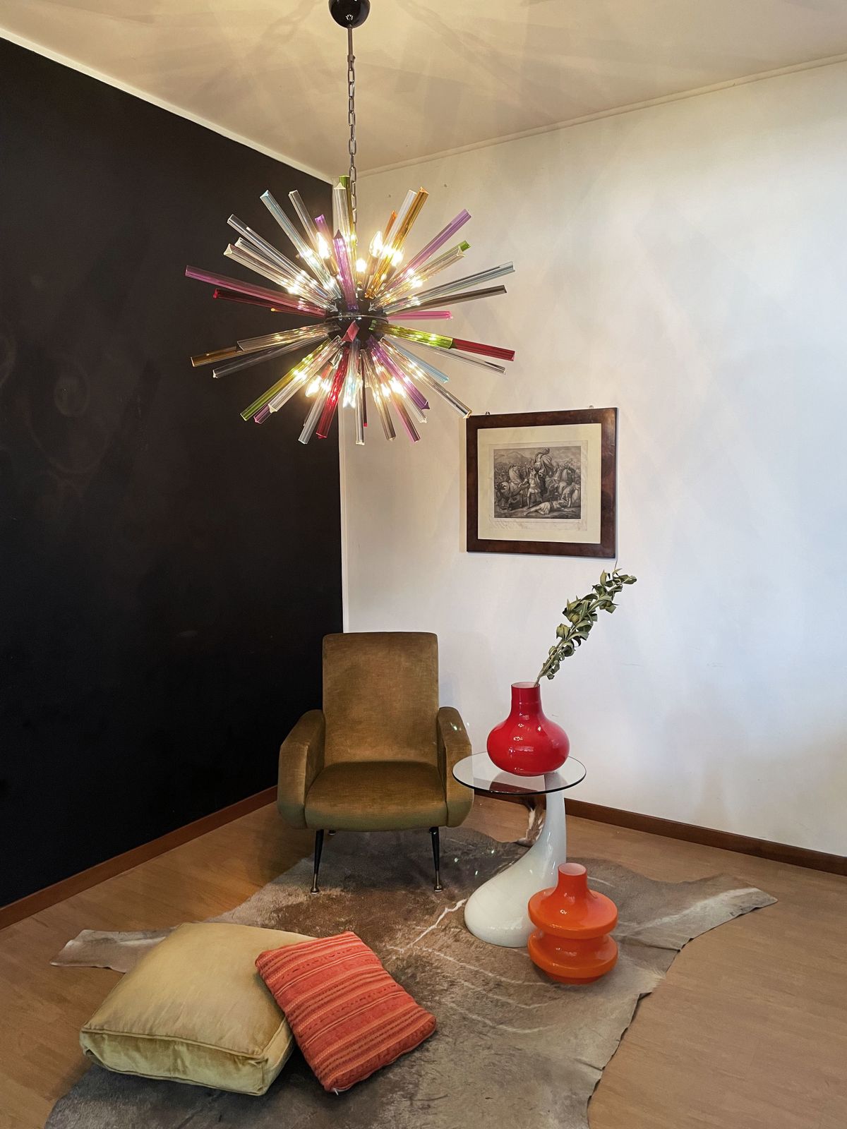 photo furniture Crystal Prism Sputnik Chandeliers 50 Multicolored Prisms Italiy Murano Chandelier