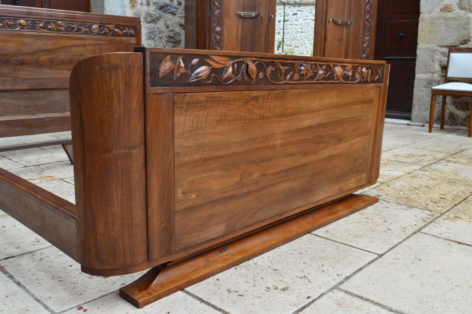 photo buy French Art Deco Bedroom Set In Solid Carved Wood, Blooming Shrubs Theme