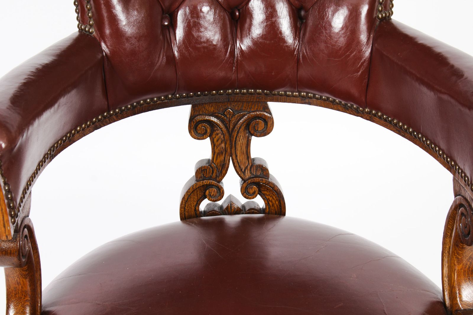 Victorian Oak Leather Desk Chair Tub Chair C.1880 photo 1750.0