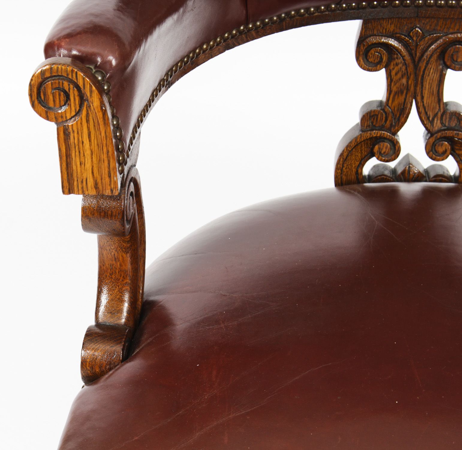 Victorian Oak Leather Desk Chair Tub Chair C.1880 photo vinterior