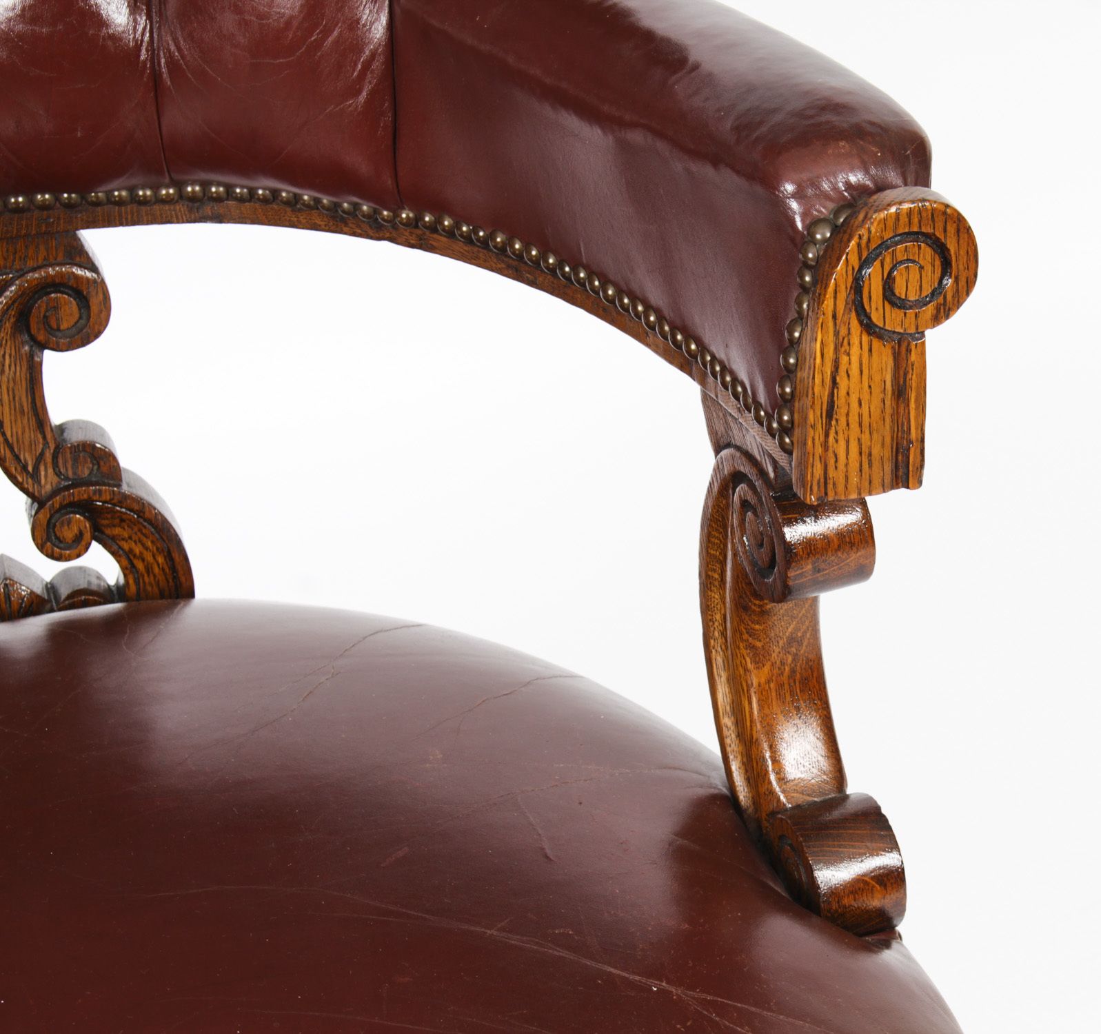 Victorian Oak Leather Desk Chair Tub Chair C.1880 photo vintage
