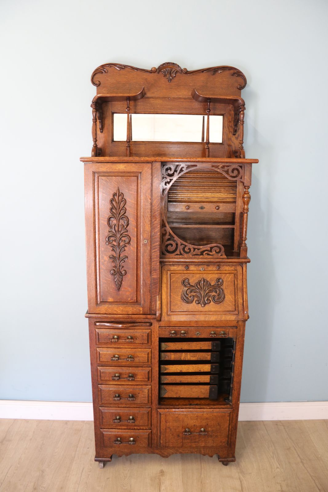Furniture This Late 19th Century Oak Combination Dentist’s Cabinet photo