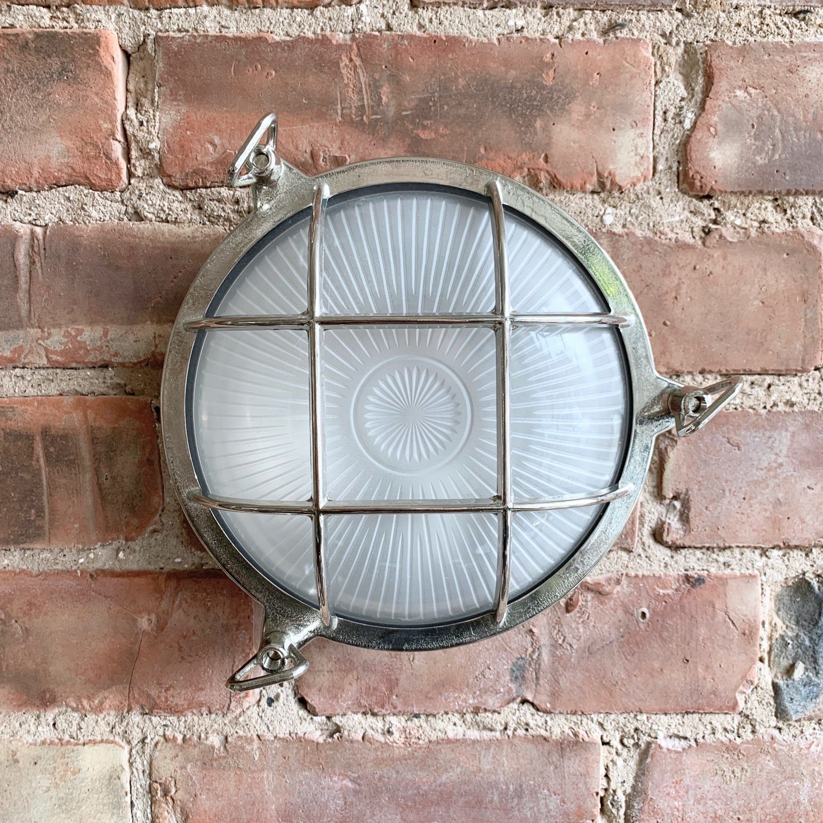 Contemporary Large Nickelled Brass Round Bulk Head Wall Light photo buy