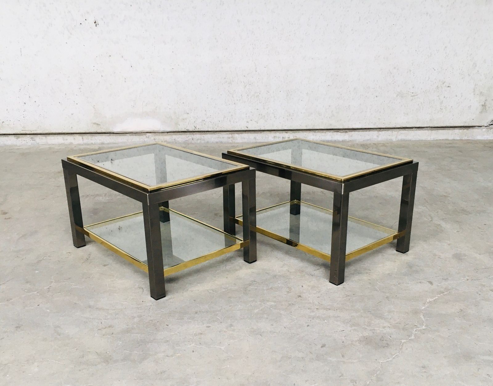 Willy Rizzo Stijl Design Bijzettafelset, Jaren 1970 – Tweelaags, Set Van 2 photo furniture