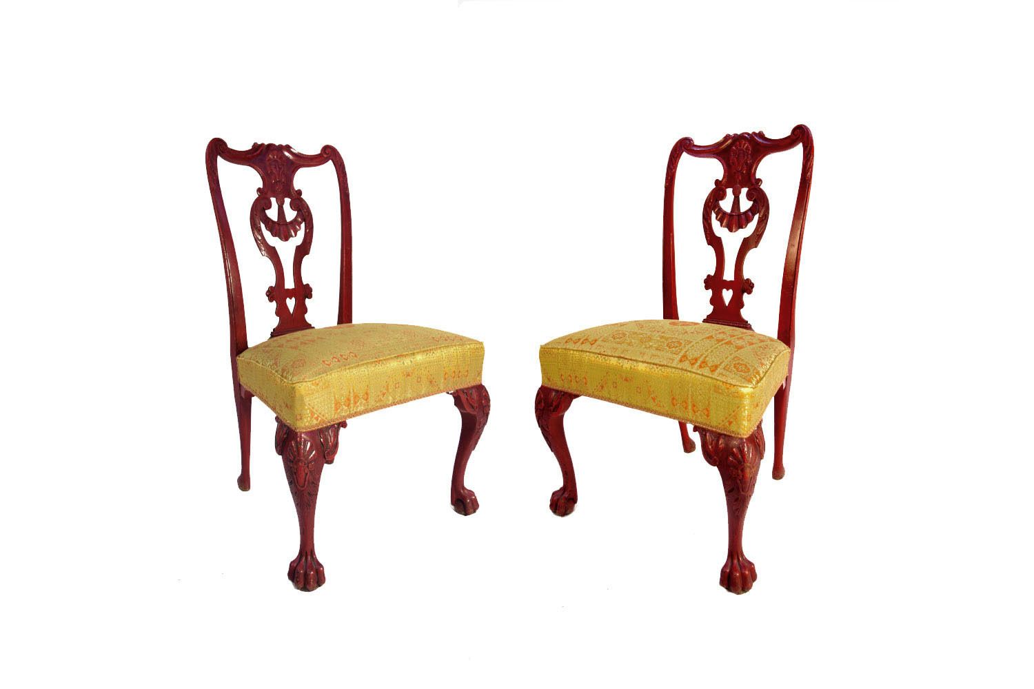 Pair Of Chippendale Style Chairs In Red Lacquered Wood, Circa 1880