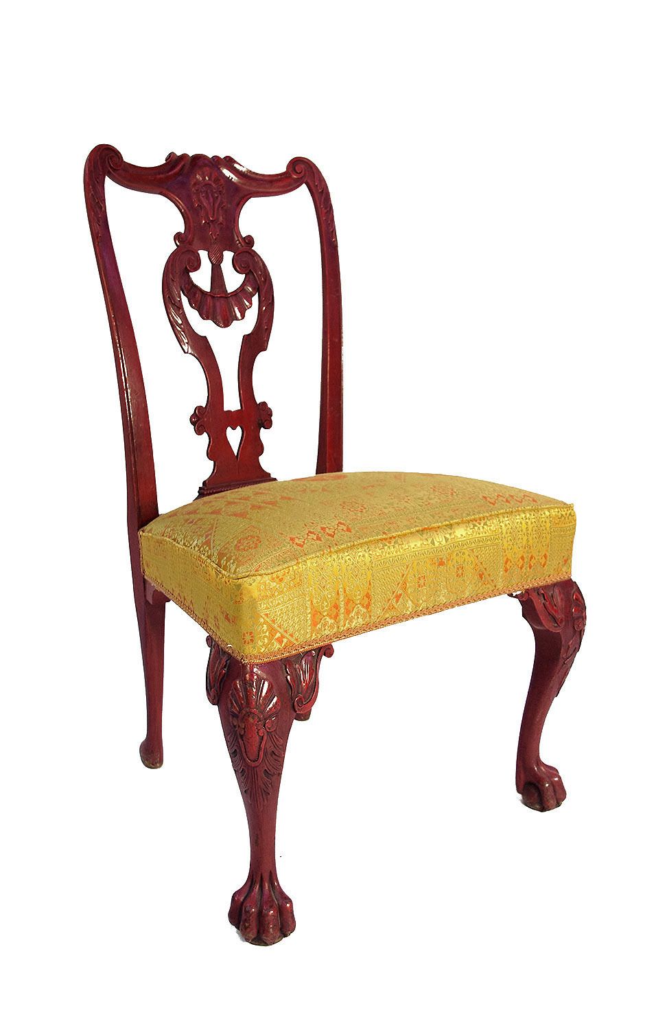 Pair Of Chippendale Style Chairs In Red Lacquered Wood, Circa 1880 photo for sale