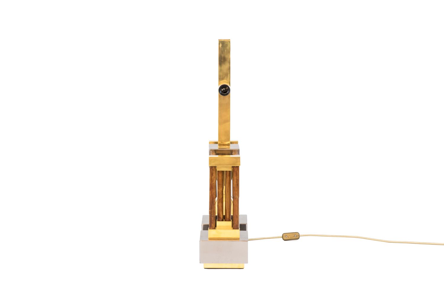 Bamboo Lamp, Golden And Silver Brass, 1970s photo for sale