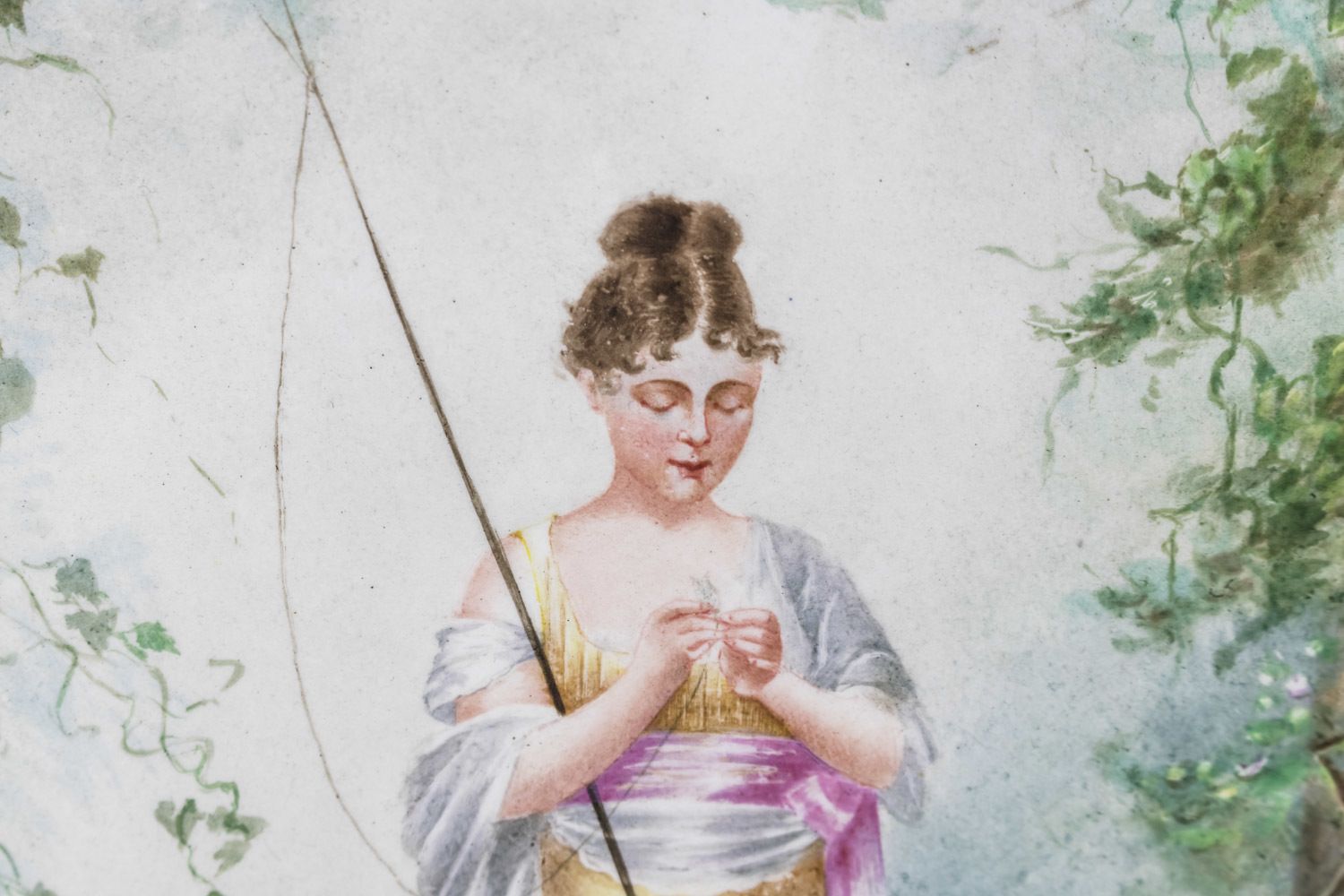 Painted Porcelain Plaque Depicting A Fisherwoman, 19th Century photo furniture