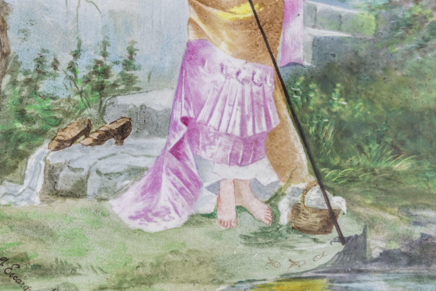 Painted Porcelain Plaque Depicting A Fisherwoman, 19th Century photo for sale