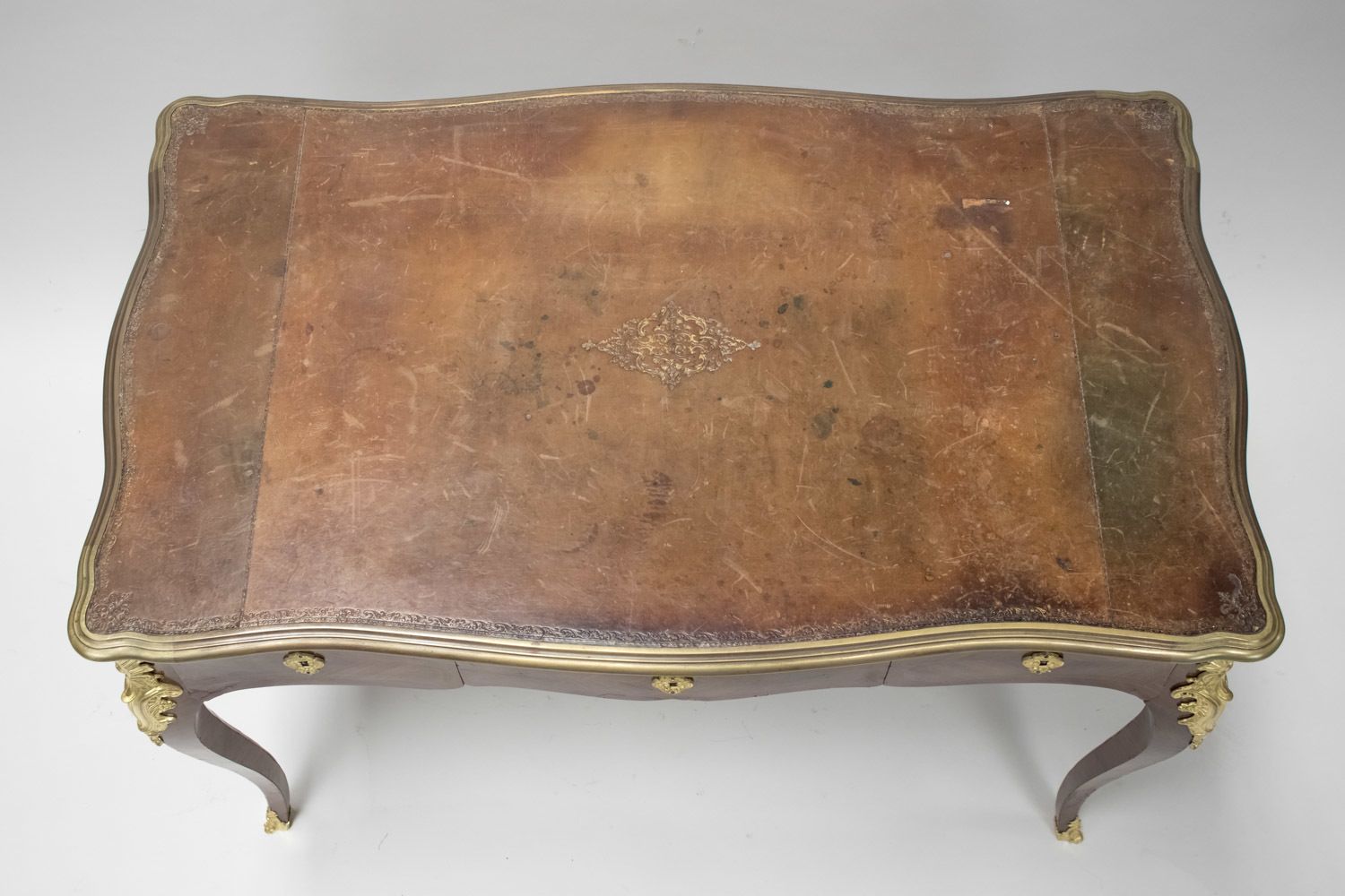 photo for sale Small Louis XV Style Flat Desk In Violet Wood Marquetry, Circa 1880