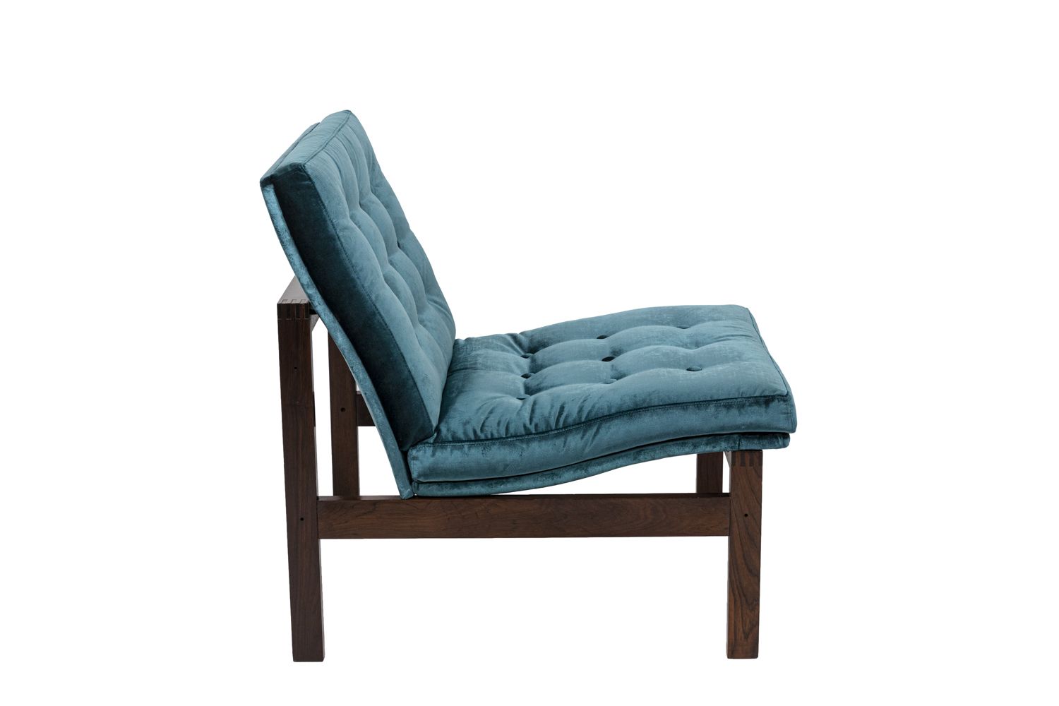 France & Søn, Danish Low Chair In Rosewood And Blue Velvet, 1962 photo for sale