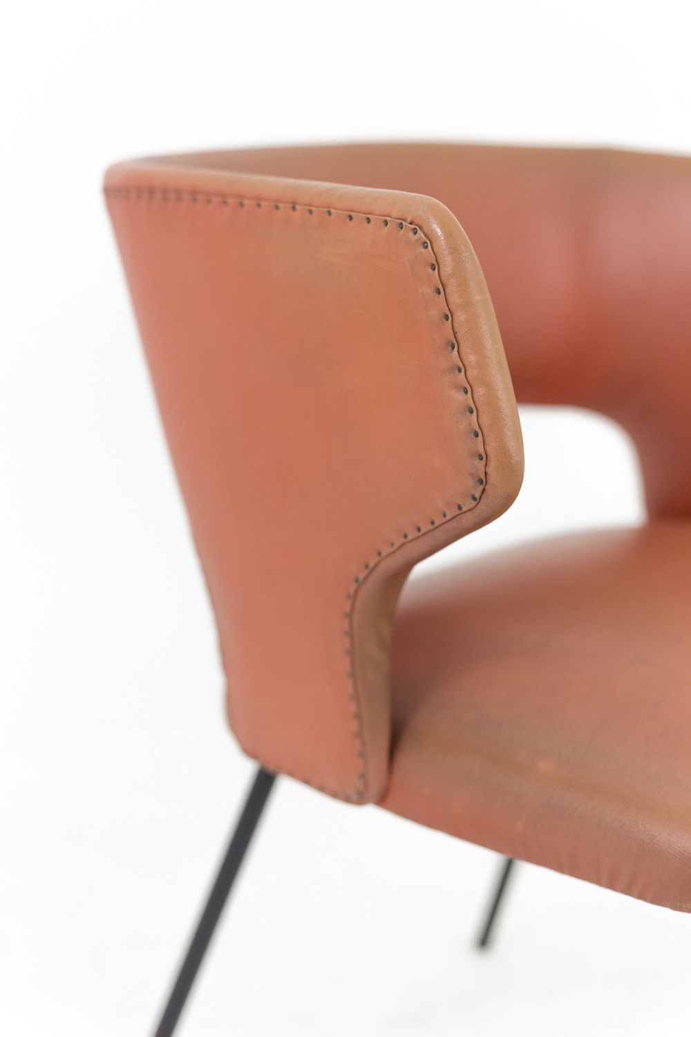 Orange Leatherette And Black Lacquered Metal Armchair, 1950s photo buy