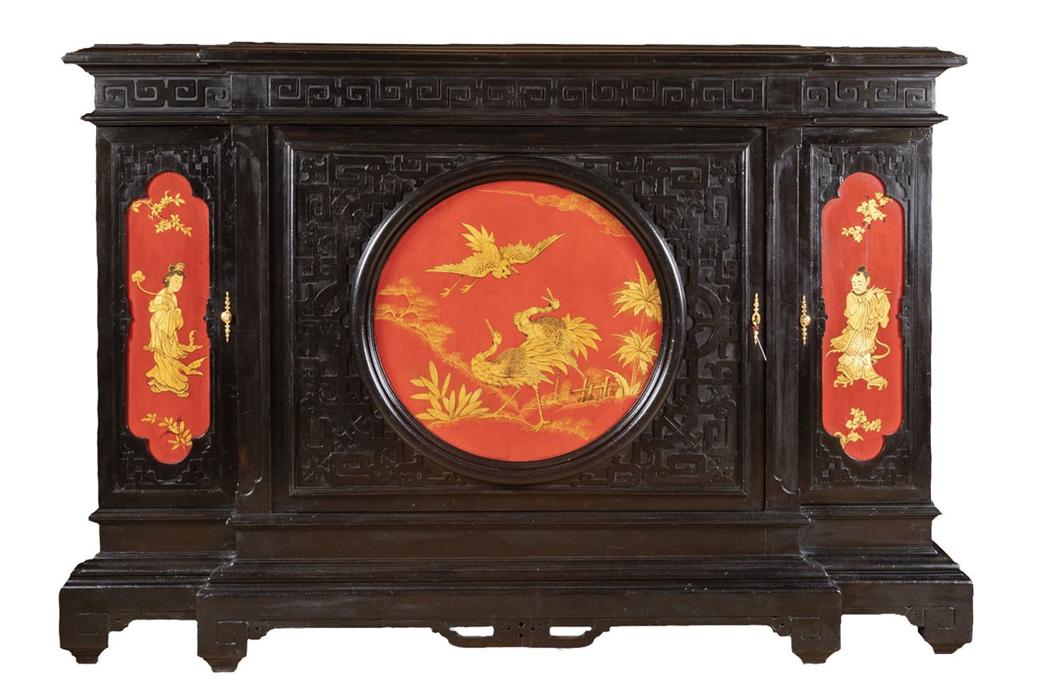 Large Chinese Support Cabinet In Black, Red And Gold Lacquered Wood, Circa 1880 photo furniture