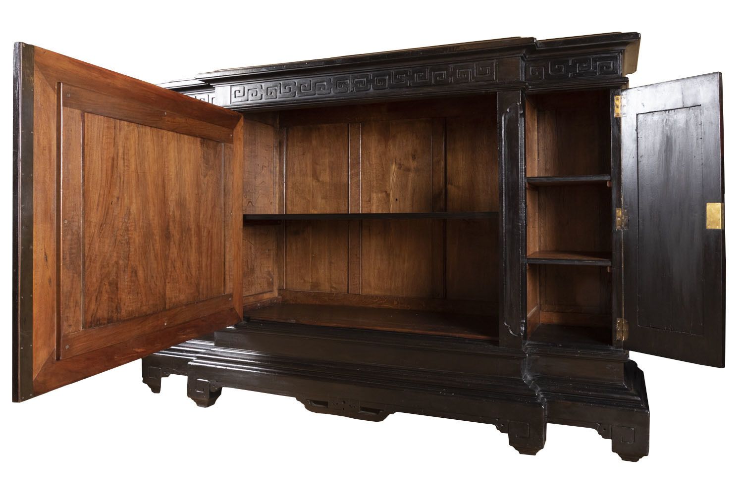 Large Chinese Support Cabinet In Black, Red And Gold Lacquered Wood, Circa 1880 photo for sale