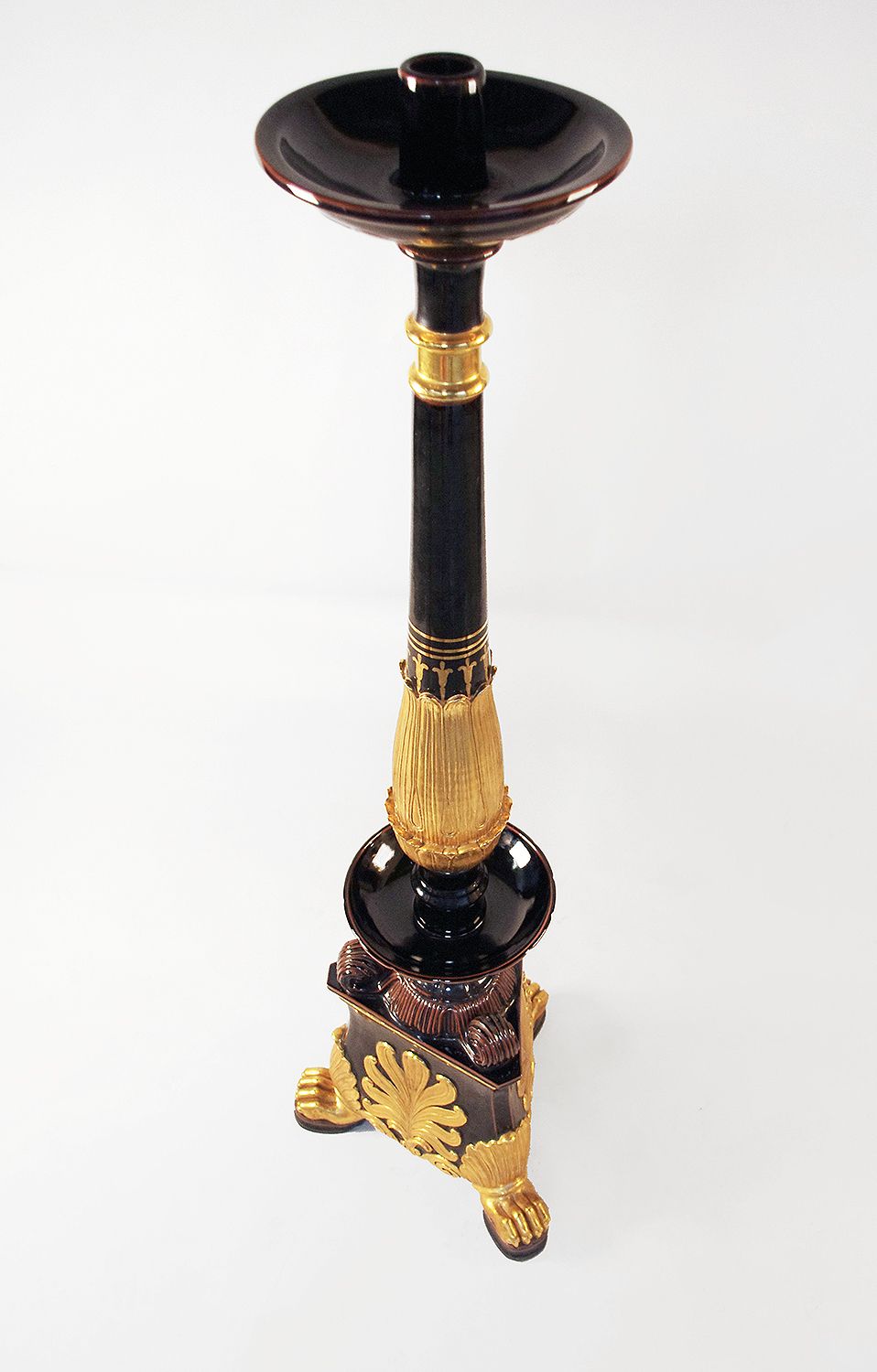 Pair Of Restoration Style Torches In Black And Gilded Earthenware Circa 1950 photo Lighting