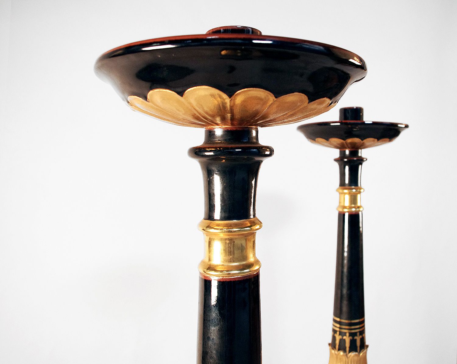 Pair Of Restoration Style Torches In Black And Gilded Earthenware Circa 1950 photo 4904.0