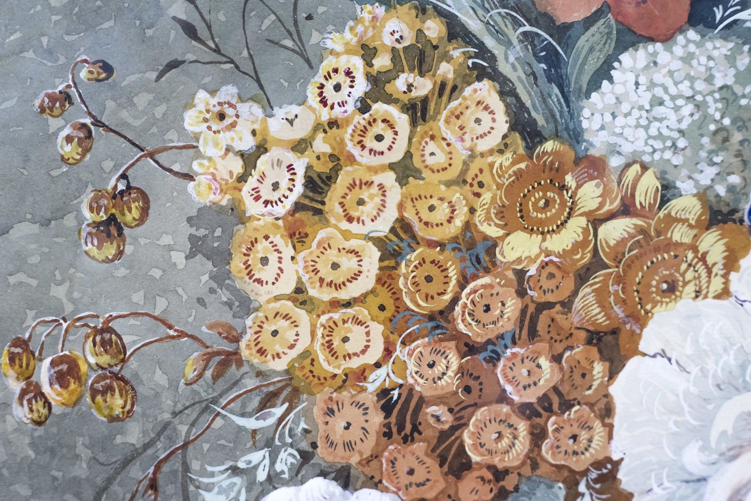 Pair Of Gouaches With Bouquets Of Flowers, Late 19th Century photo buy