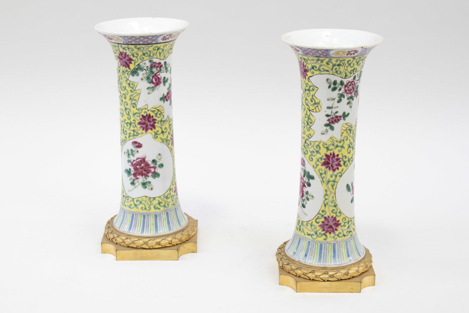Pair Of Famille Rose Porcelain Cone Vases, Late 19th Century photo furniture