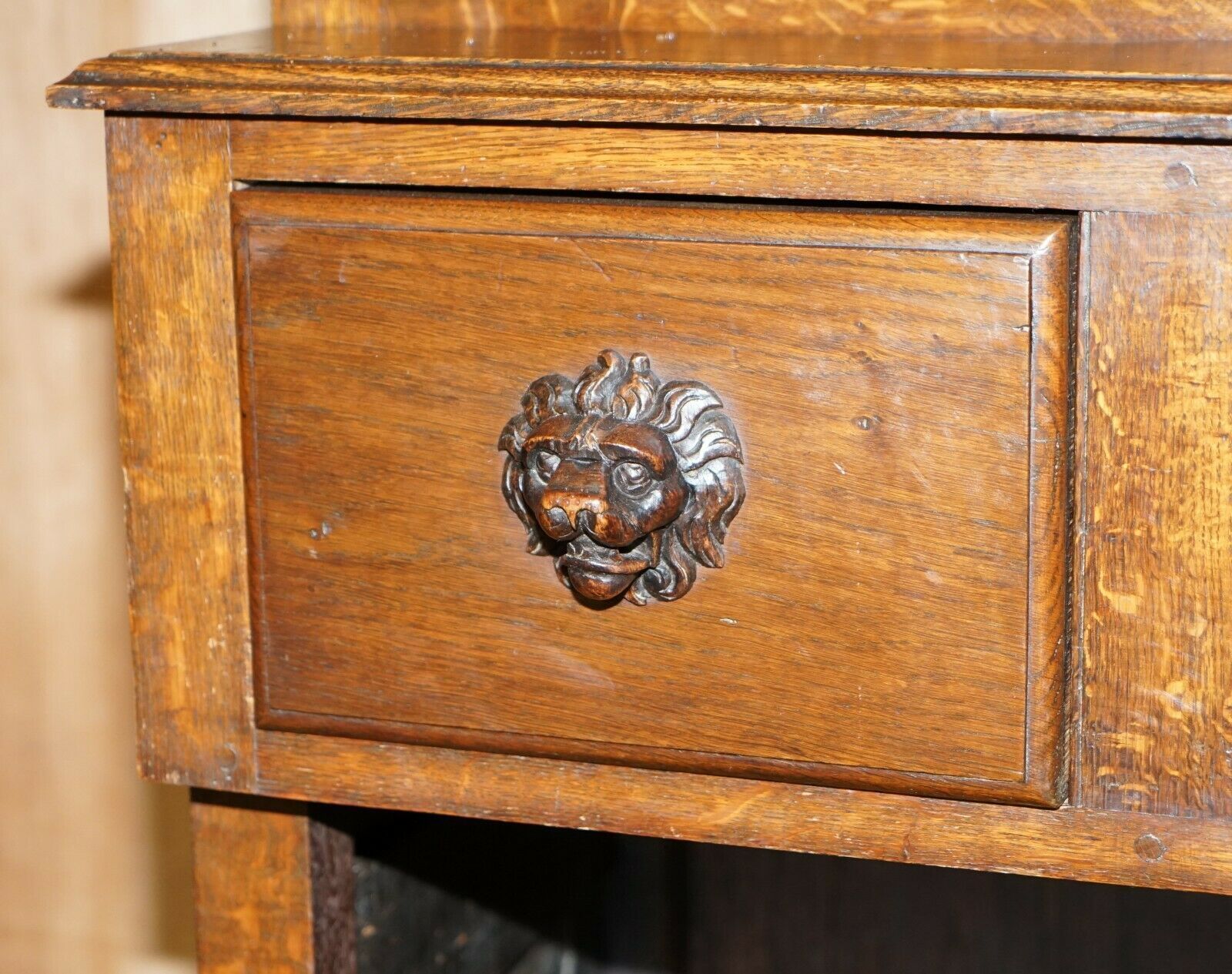 Large Heavily Carved Bookcase Cupboard With Ornate Cherub Putti & Lion Figures photo vinterior