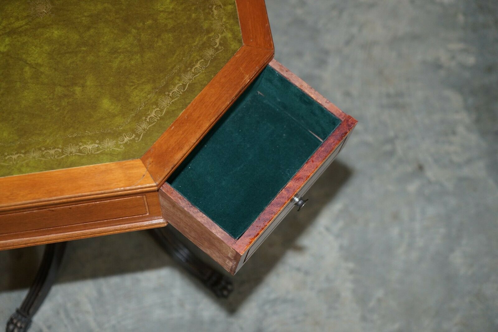 500.0 Nice Regency Style Mahogany Green Leather Side End Lamp Wine Drum Table Drawers photo