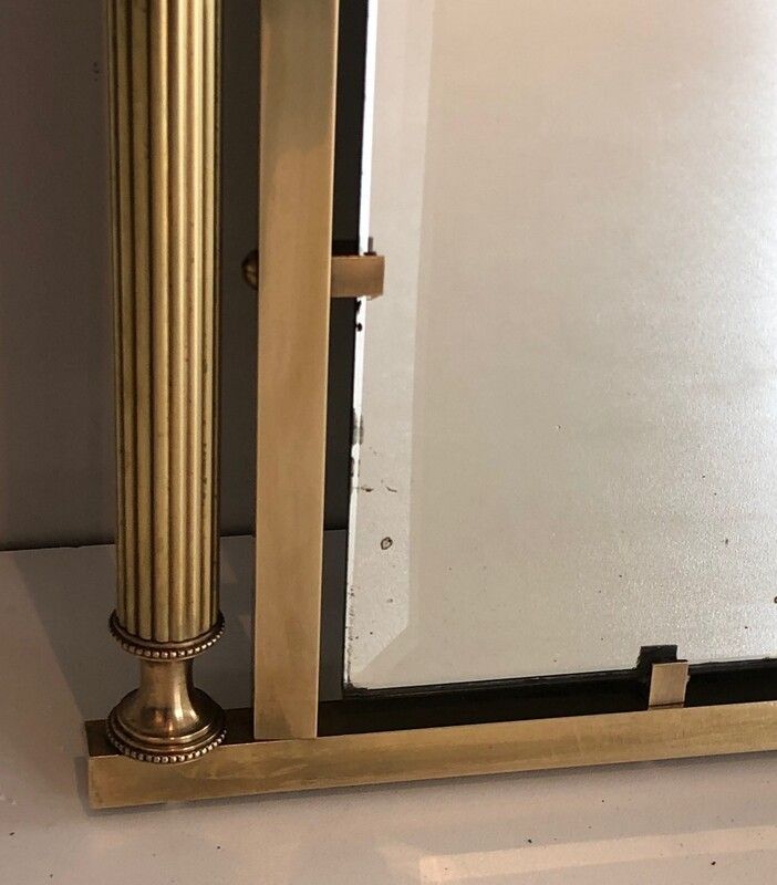 Neoclassical Style Brass And Lacquered Metal Mirror With Cup And Swan Necks. French. Circa 1940 photo vinterior