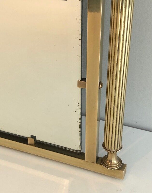 Neoclassical Style Brass And Lacquered Metal Mirror With Cup And Swan Necks. French. Circa 1940 photo buy