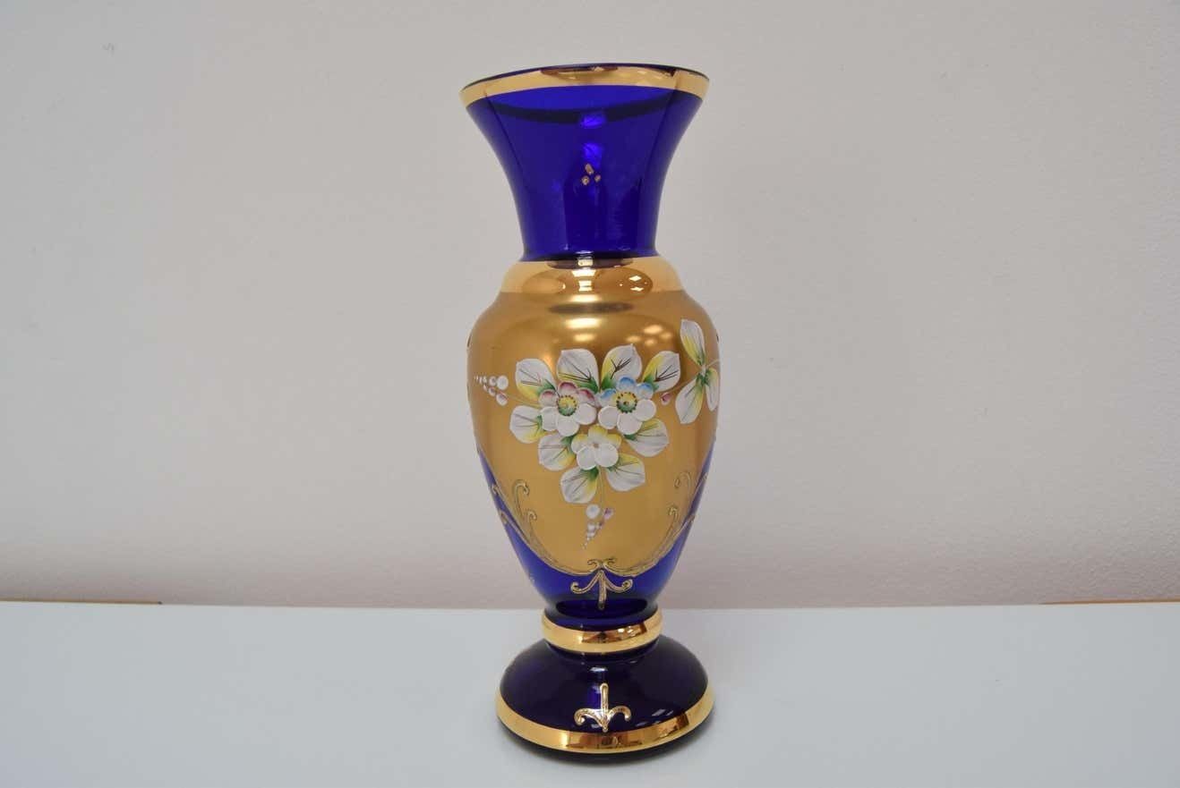 Mid Century Handmade Vase, By Novoborske Sklo(gilded),1960s photo vintage